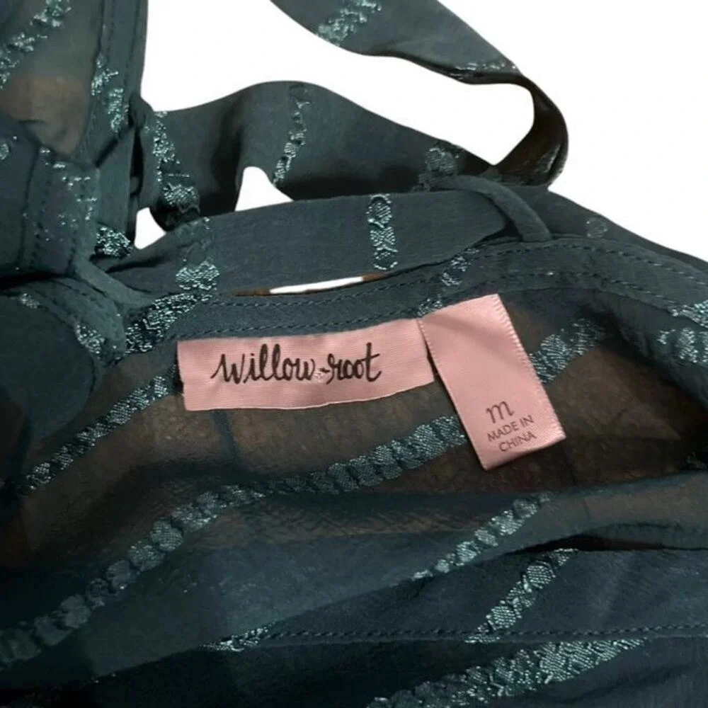 Willow Root Sheer Silk‎ Blouse - Teal Green - Size Med - Romantic Boho Style - Picture 4 of 4